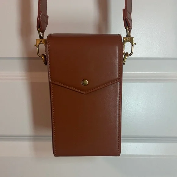 Charles & Keith Tan Brown Leather elongated Crossbody Bag magnetic closure - Picture 1 of 16